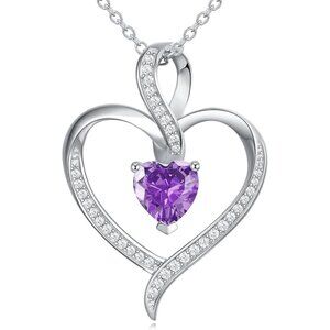 925 Sterling Silver Amethyst CZ Infinity Heart Necklace 18" Chain NWT